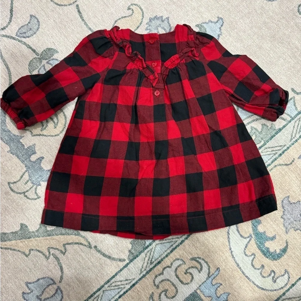 GAP Red and Black Tartan Plaid Dress with Floral Details
